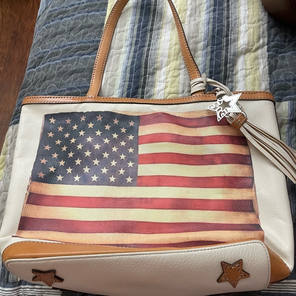 Brighton American Flag Tote with Cream and Brown Accents